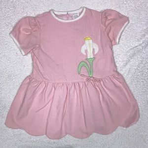 Vintage Easter lily flower scalloped edge pink dress short sleeve size 4t